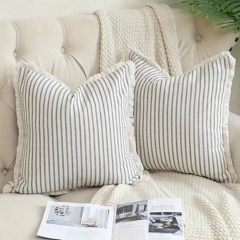 1pc Farmhouse Throw Pillow Covers Striped Pillow Covers With Fringe Chic Cotton Decorative Pillow... | Temu Affiliate Program