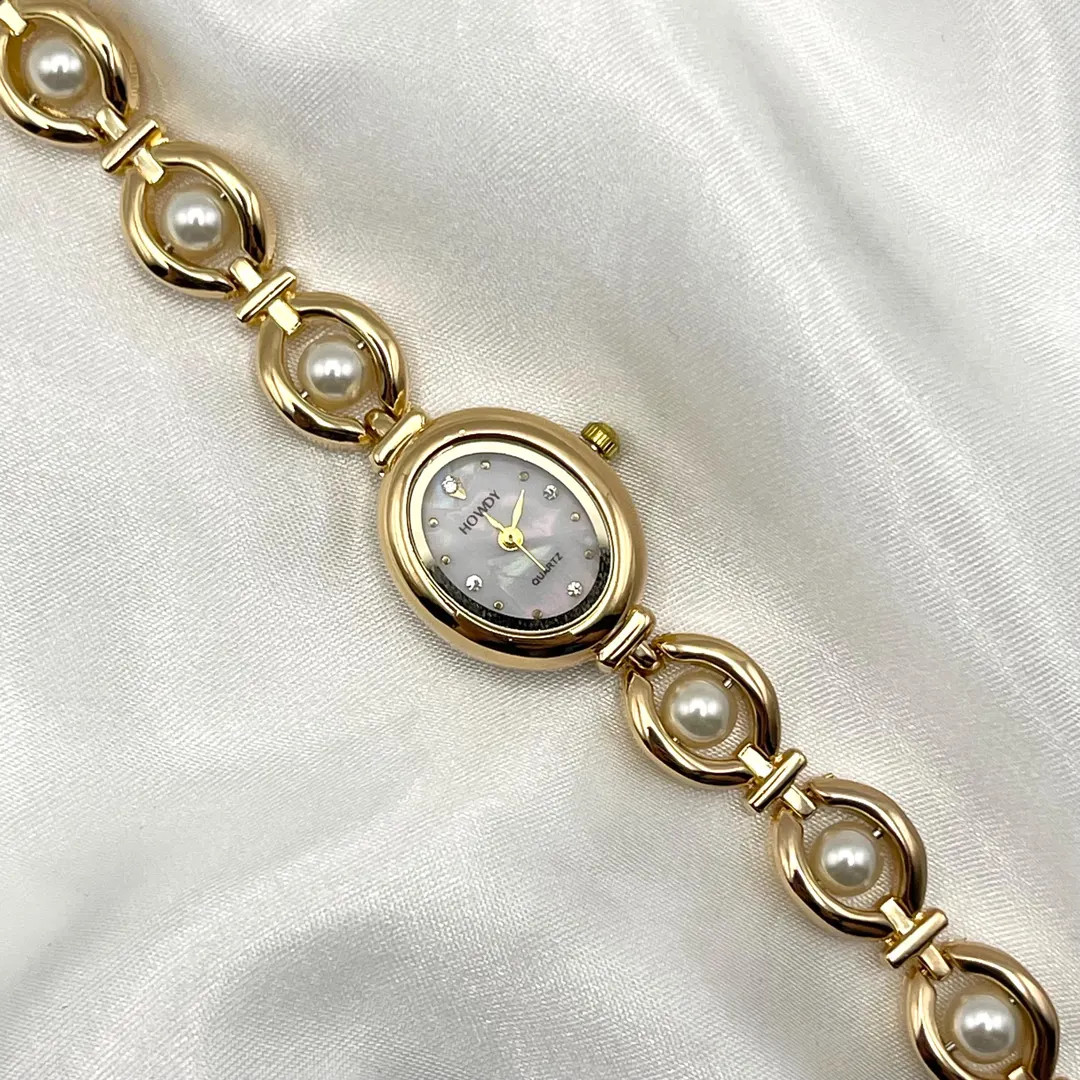 Women's Dainty Gold and White Pearl Bracelet Watch - Etsy UK | Etsy (US)
