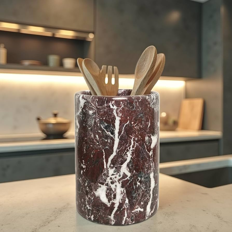 Handmade Marble Utensils Holder for Kitchen Utensil Storage and Tabletop - Organizer for Countert... | Amazon (US)