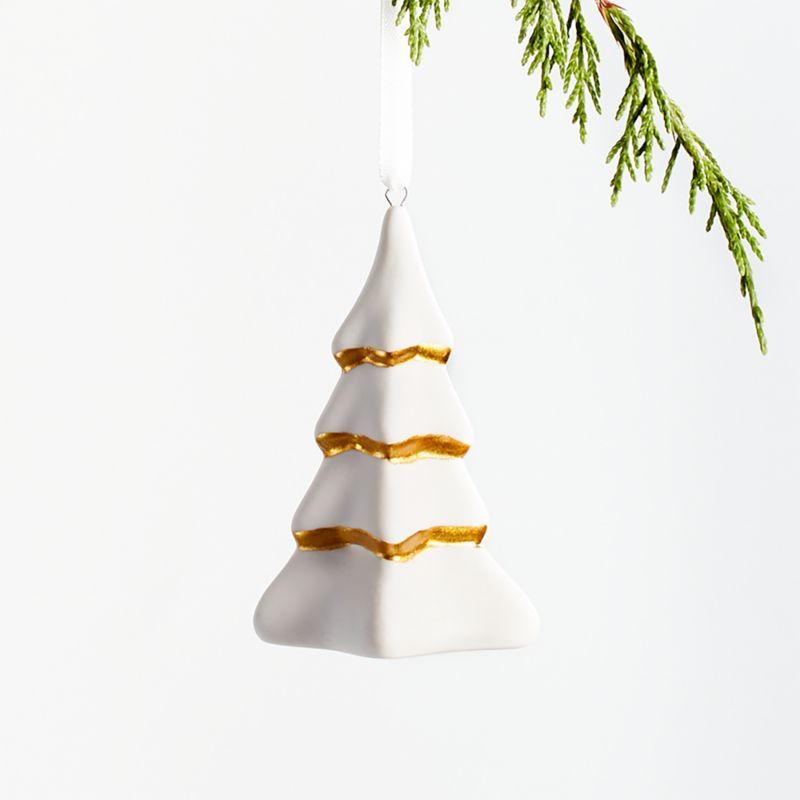 Gold Trim Ceramic Tree Christmas Tree Ornament | Crate and Barrel | Crate & Barrel
