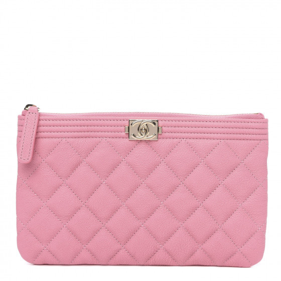 CHANEL Caviar Quilted Zipped Boy Pouch Pink | Fashionphile
