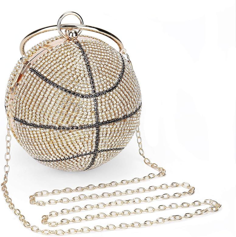 Basketball Shaped Clutch Bags Rhinestones Evening Purse Glitter Bling Ball Handbag Street Sport S... | Amazon (US)