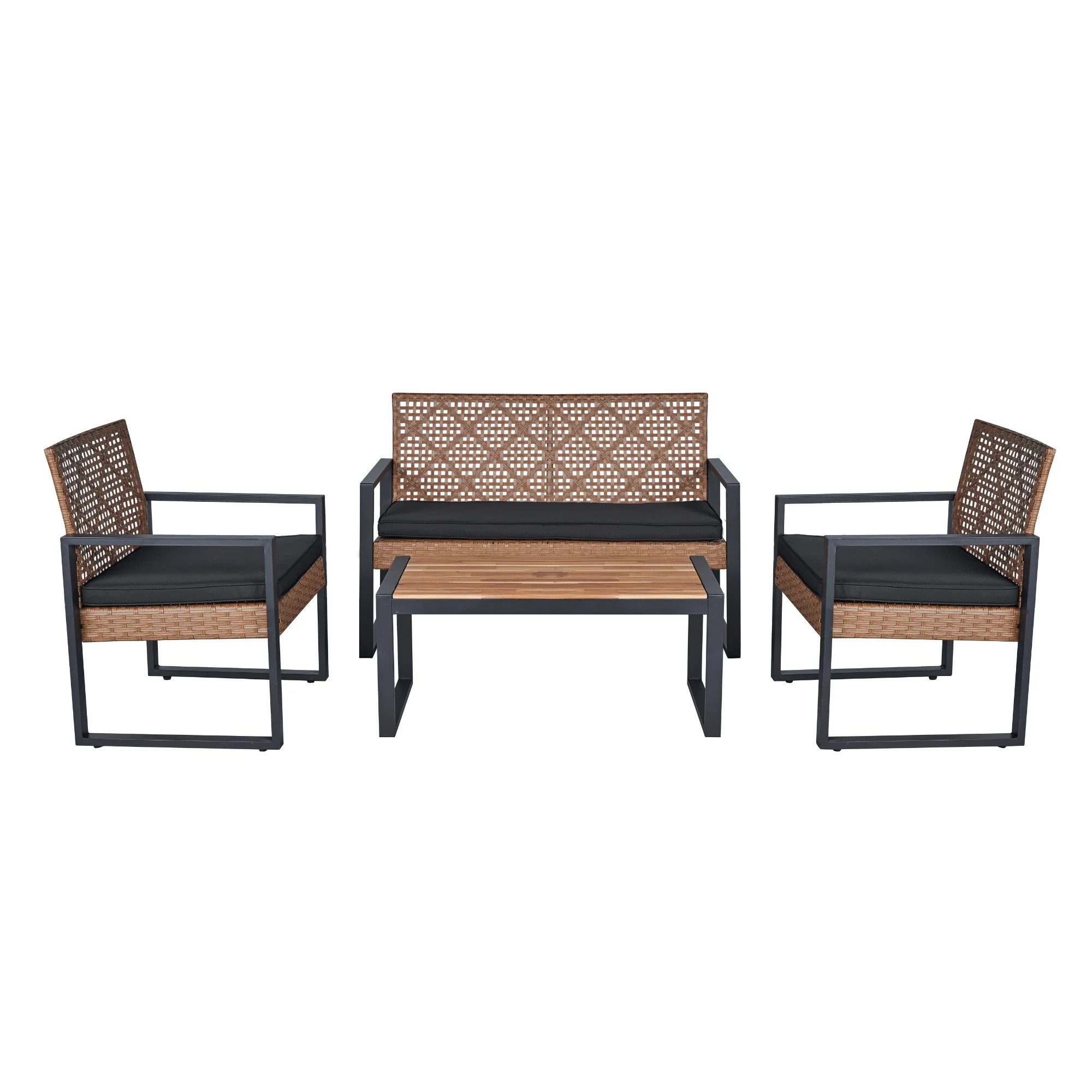 4-Piece Outdoor Patio Conversation Set, All-weather Wicker Conversation Set w/Cushions,Light Brow... | Walmart (US)