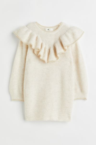 Flounce-trimmed Knit Dress - Cream - Kids | H&M US | H&M (US + CA)