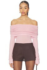 Susana Monaco Light Merino Off Shoulder Sweater in Powder Pink from Revolve.com | Revolve Clothing (Global)