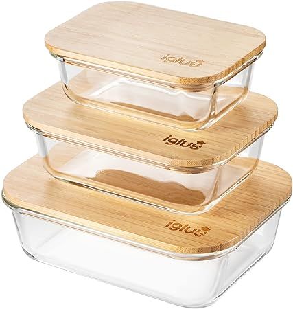 Igluu Meal Prep Glass Food Storage Containers (Set of 3), Eco-friendly Food Containers with Bambo... | Amazon (UK)