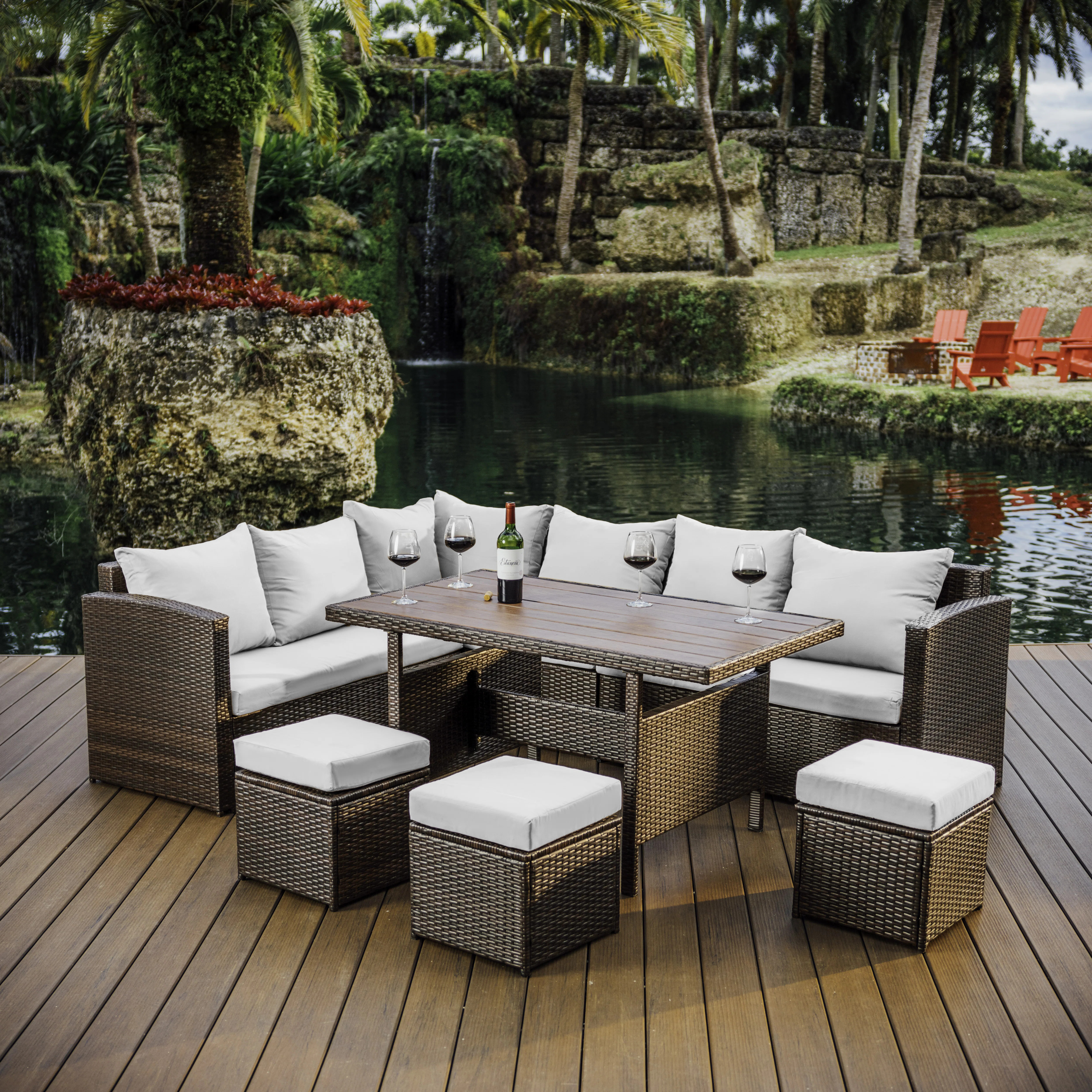 Slunce 9 - Persons Rectangular Outdoor Dining with Cushions | Wayfair North America