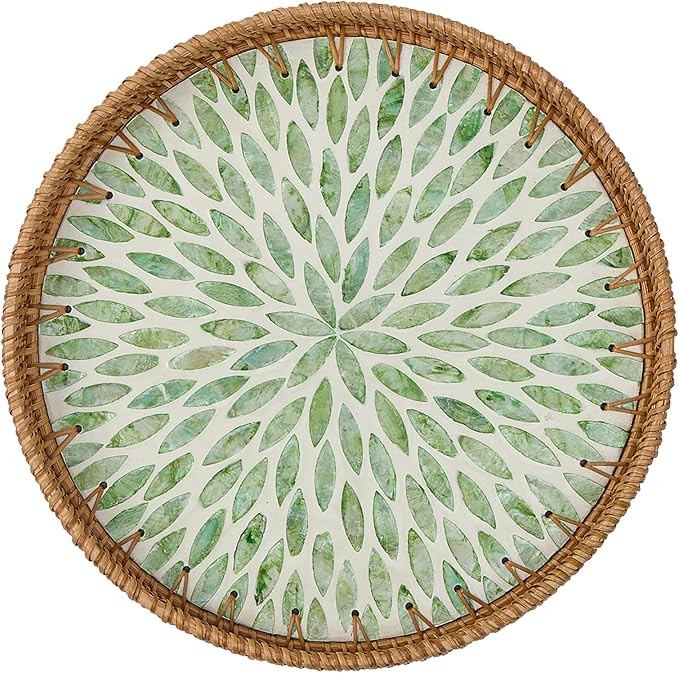Round Rattan Tray for Home Decor 11.8 inch, Modern and Boho Decor Serving Tray with Mother of Pea... | Amazon (US)