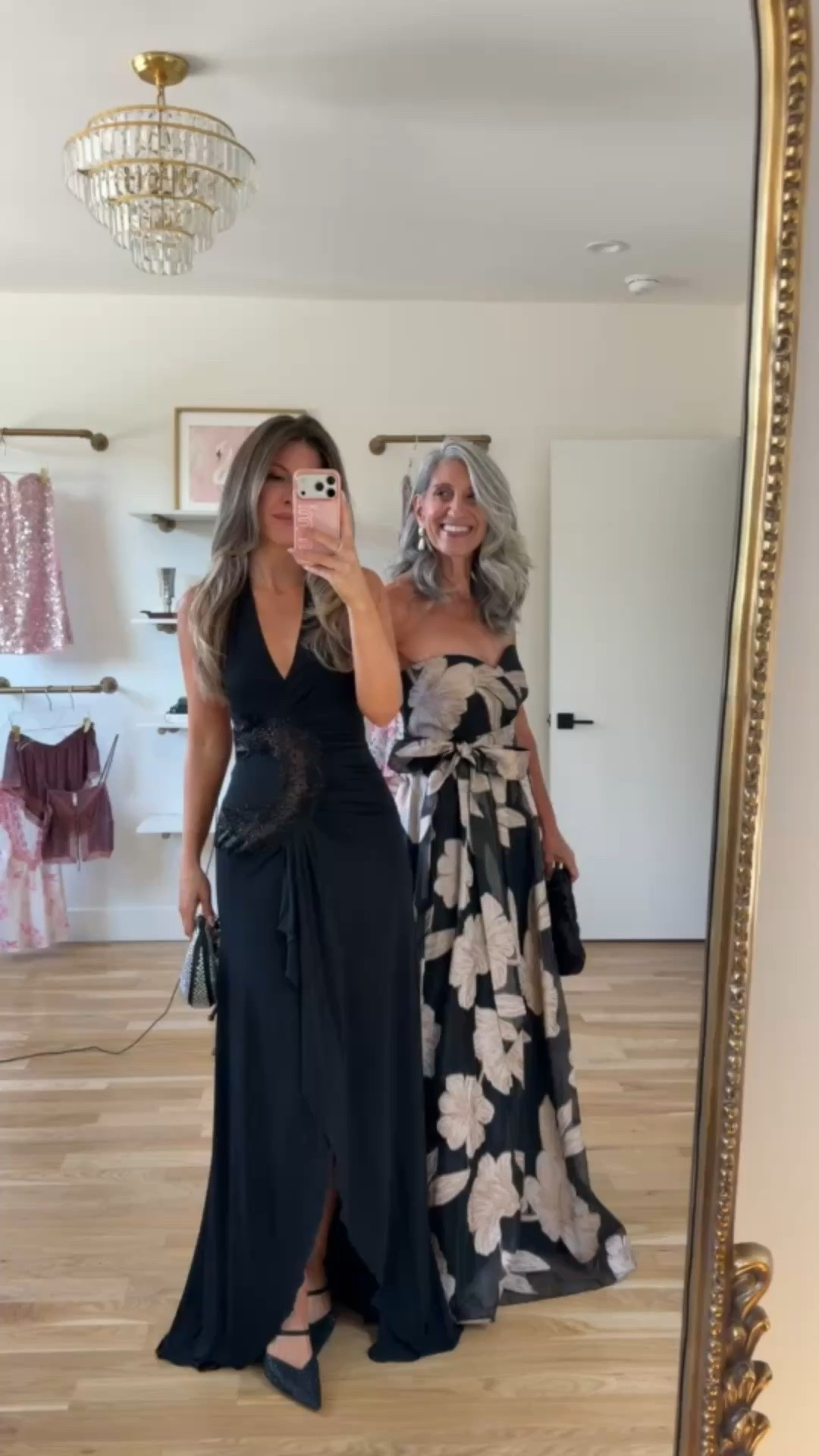 Mom and me black v-neck maxi with a ruched, beaded waist and a front slit, black pink floral maxi with a strapless sweetheart neckline, and a tied waist sash wedding guest and formal event dresses  💍

Wearing my usual smalls/2 in most

Mom wears a medium/6

lulus: emerson20 (first purchase only) 

Wedding guest, mom & me outfits, mom & me dresses, matching outfits, mother daughter outfits, family photo outfits, wedding guest dresses, mother of the bride, mother of the groom, wedding guest outfit ideas

#LTKWedding #LTKU #LTKSeasonal