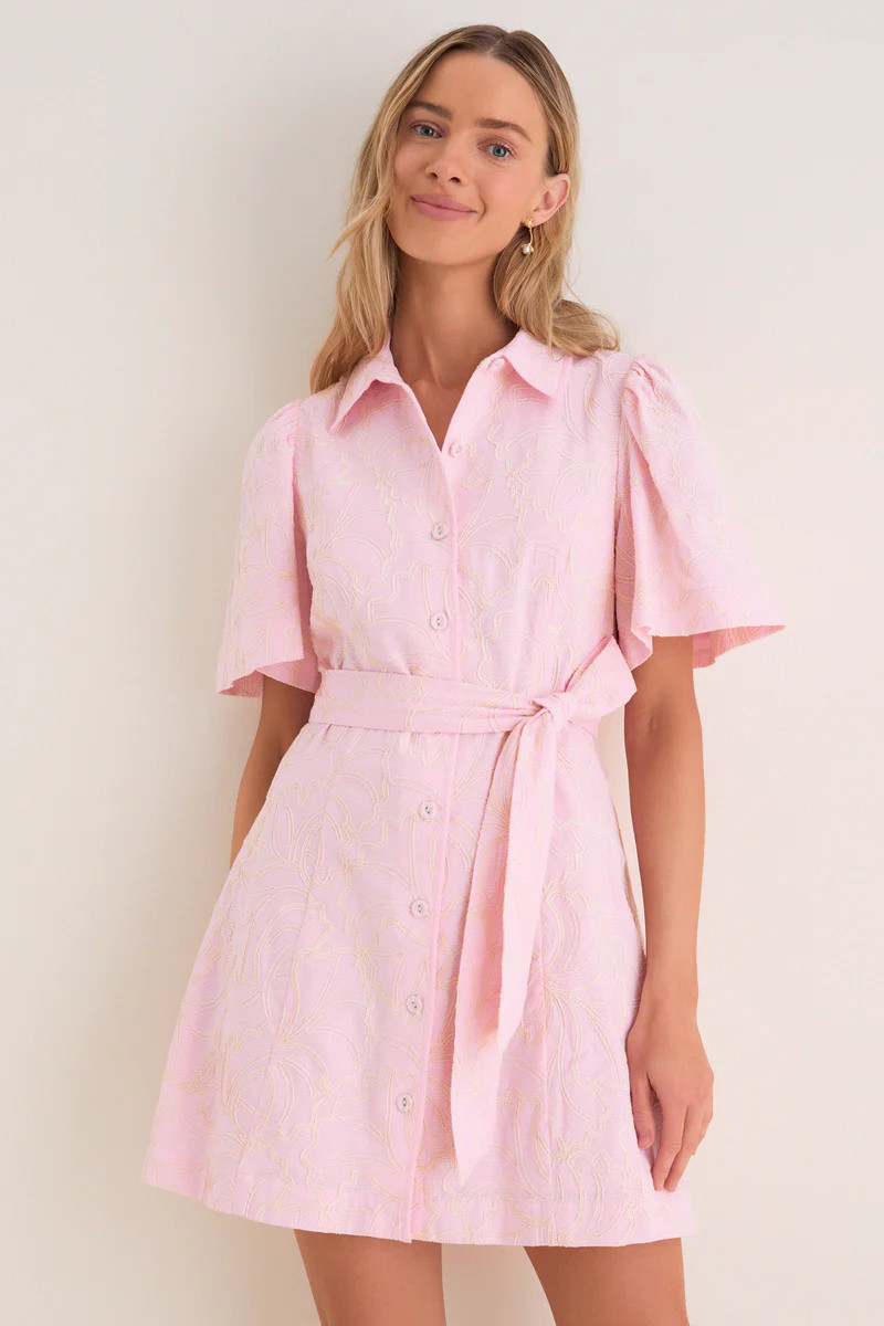 Light Pink Embroidered Gingko Leaf Peppa Mini Dress | Tuckernuck (US)