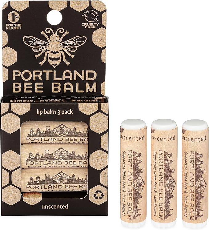 Portland Bee Balm All Natural Handmade Beeswax Based Lip Balm, Unscented 3 Count | Amazon (US)