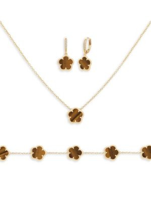 Flower 3-Piece 14K Goldplated Multistone Huggie, Bracelet & Necklace Set | Saks Fifth Avenue OFF 5TH