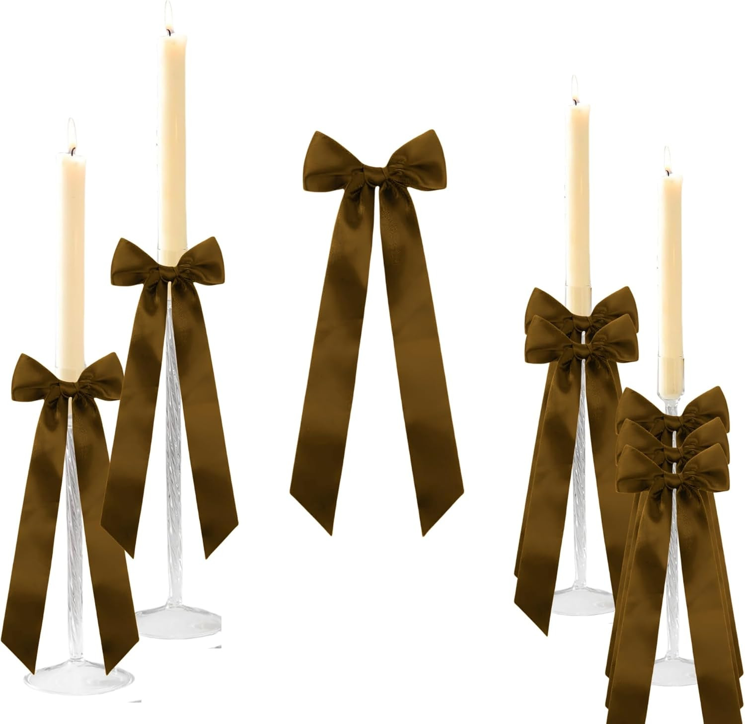 12 Pcs Brown Candlestick Decoration Bows Candle Holder with 5X13.5 Inch Decorative Satin BowsFor ... | Amazon (US)