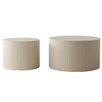 Modern Beige Coffee Tables - 2 For Balcony Drum Side End Table Wave Stripe Round Space Saving & Relaxing White Nesting Bedroom Multipurpose Simple Des | Wayfair North America