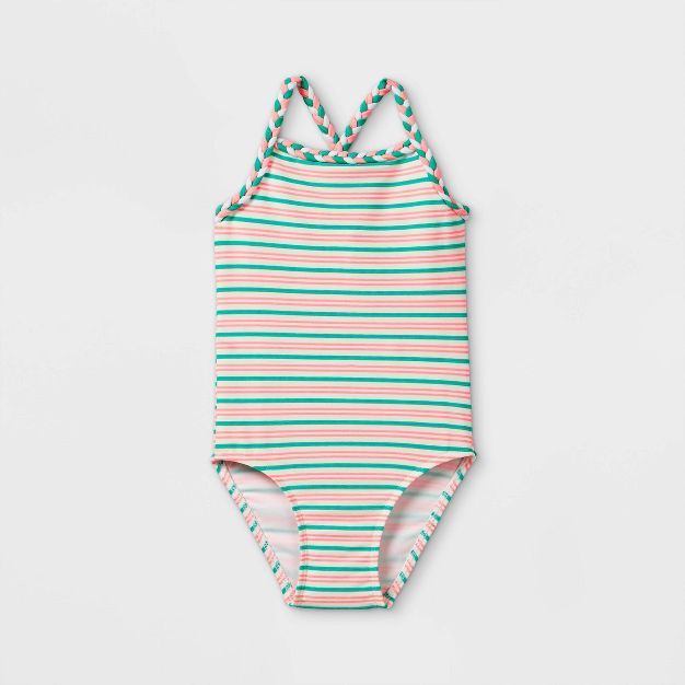 Toddler Girls' Striped One Piece Swimsuit - Cat & Jack™ White | Target