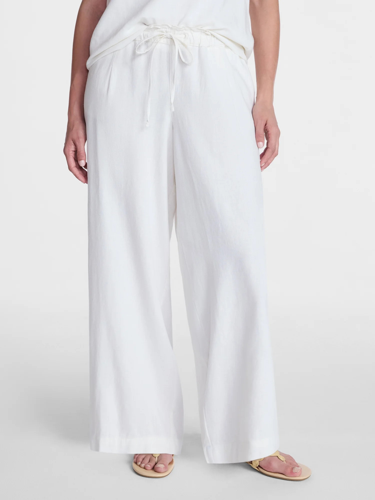 Time and Tru Women's Wide Leg Linen Blend Pants, Sizes XS-XXXL | Walmart (US)