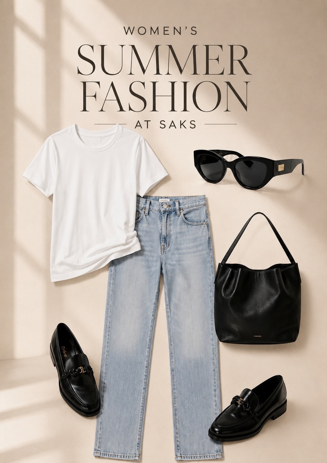 The kind of outfit you’ll wear on repeat from @Saks Fifth Avenue 🤍

A classic white tee, light wash straight leg jeans, timeless black loafers, a sleek black shoulder bag, and chic black sunglasses create the ultimate quiet luxury capsule wardrobe. These elevated basics never go out of style and can be mixed and matched all season long.

Perfect for everyday wear, travel, coffee runs, casual office days, and weekend outings.  #Saks #SaksPartner