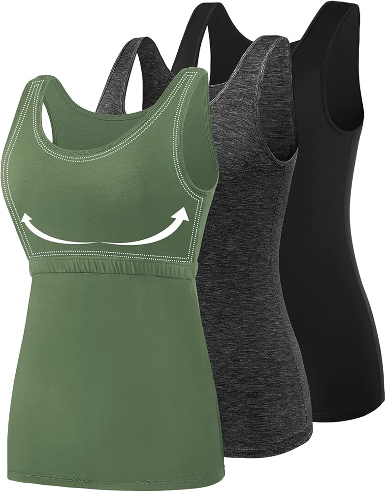Vislivin Cotton Tank Tops with Shelf Bra for Women Stretch Tanks Wide Strap Undershirts | Amazon (US)