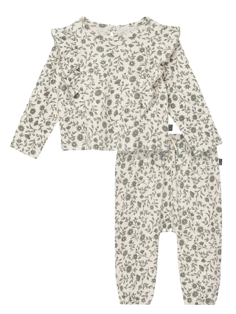 Modern Moments by Gerber Baby Girl Pant Set with Ruffle Detail, 2-Piece, Sizes 0/3 Months - 24 Mo... | Walmart (US)