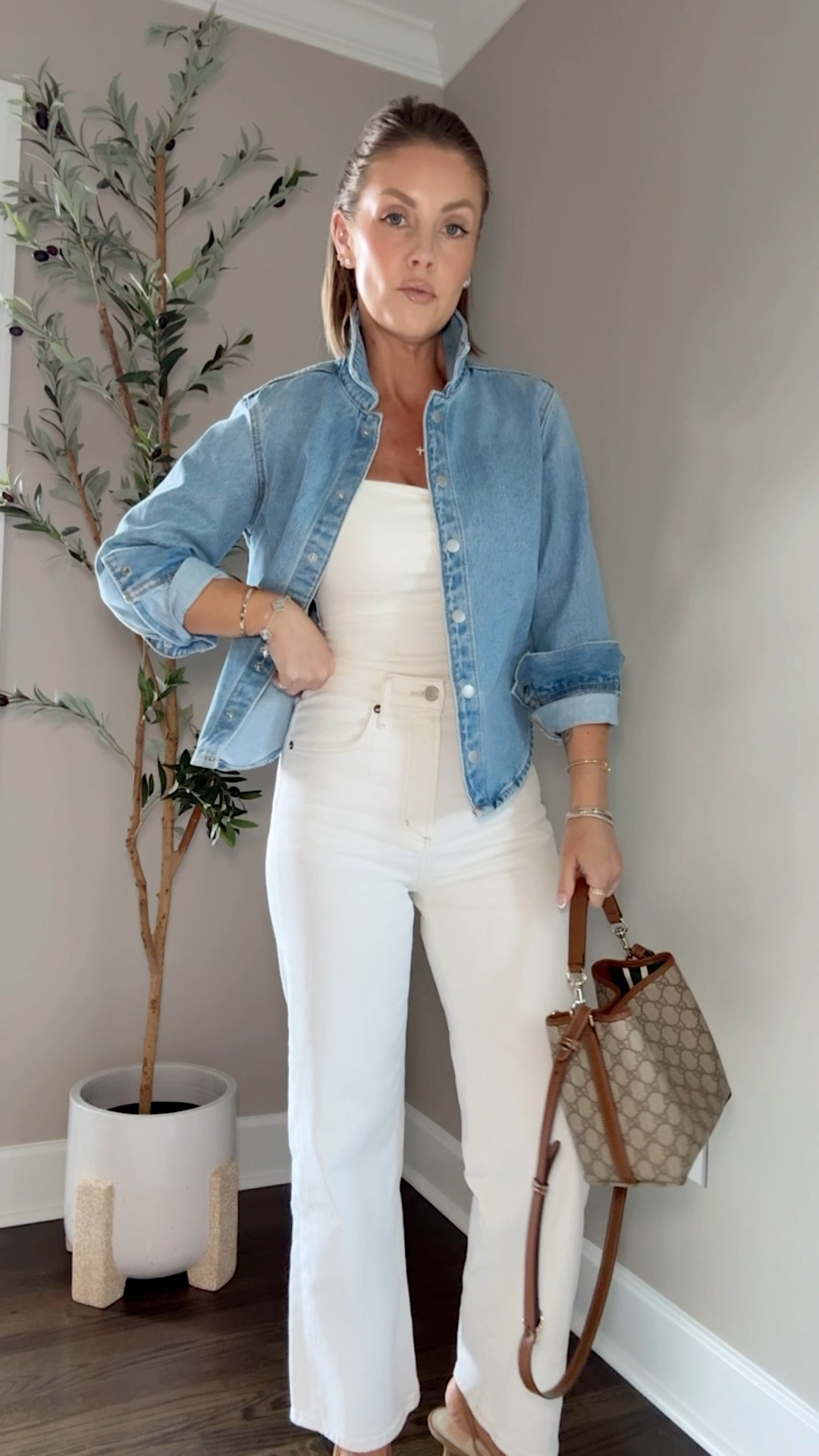 XS Target denim jacket / XS white tank top/ 24 jeans (I sized down one) / shoes are true to size 

#LTKPetite #LTKOver40 #LTKootd