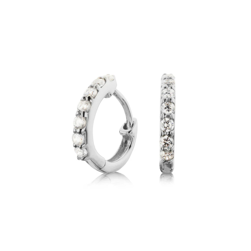 Silver Diamond Style Huggie Hoop Earrings | Lily & Roo