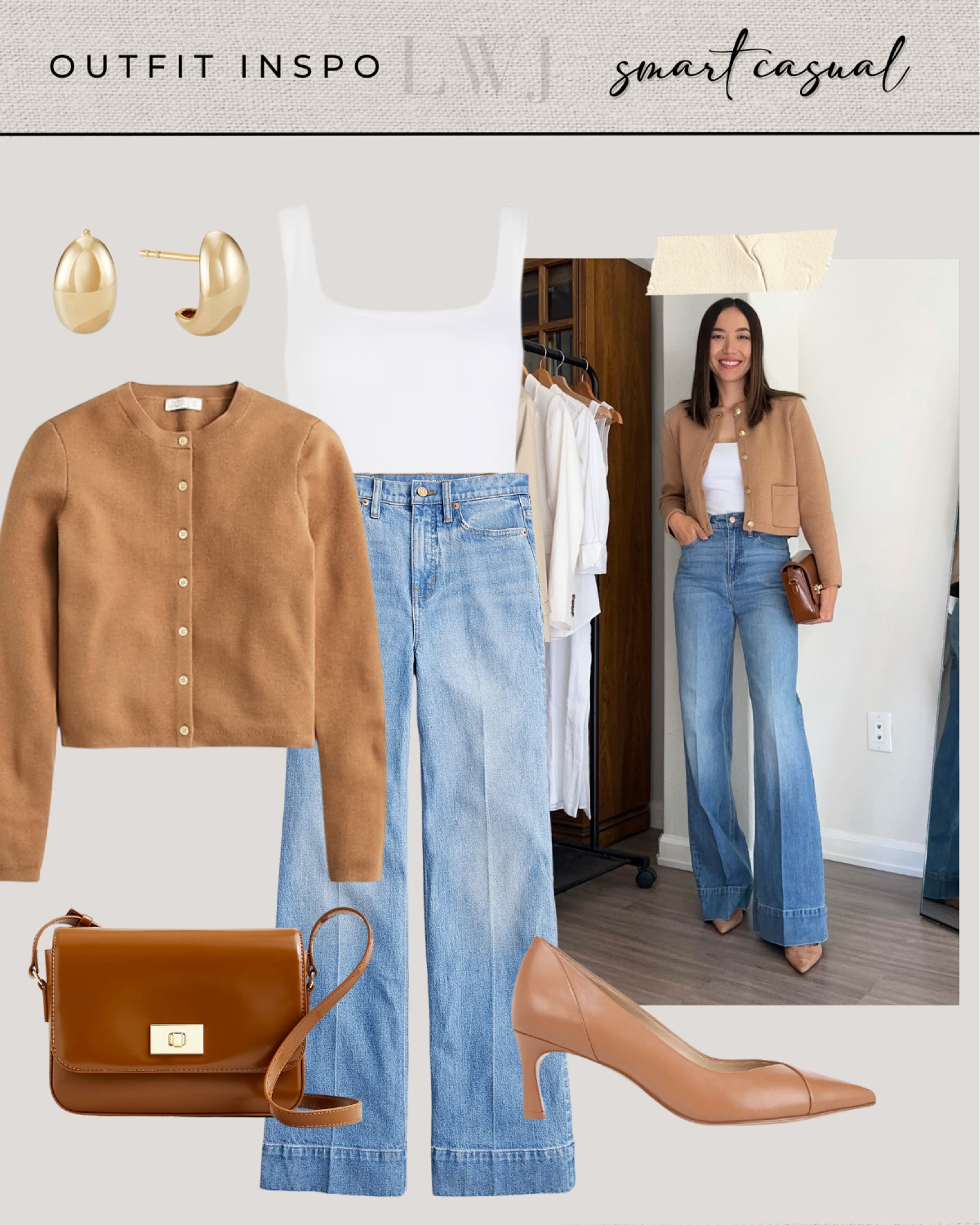 Outfit inspo: smart casual 

Office outfit / chic style / wide leg jeans / cardigan / white square neck bodysuit / Jcrew / good American

#LTKWorkwear #LTKSaleAlert #LTKStyleTip