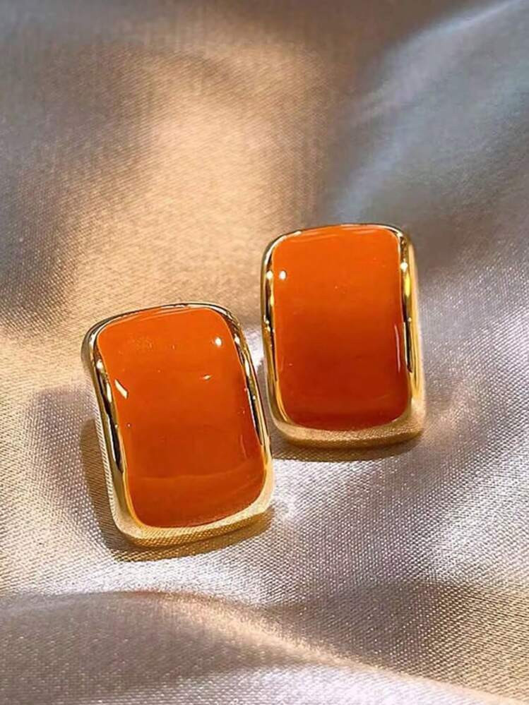 Hegaze 1pair Vintage Elegant Small Geometric Oil Drip Square Earrings For Women | SHEIN