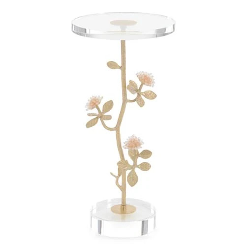John-Richard Quartz Hollywood Regency Crystal Top Antique Gold Metal Side Table | Kathy Kuo Home