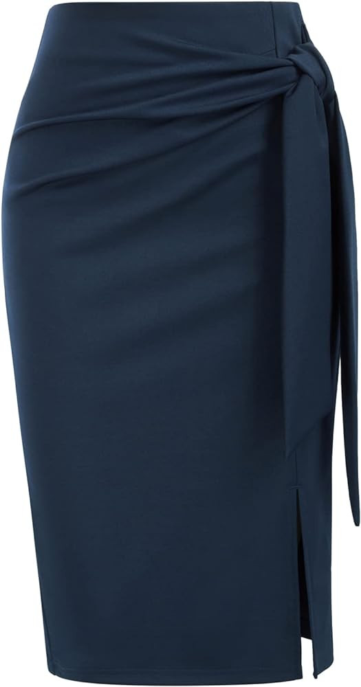 Kate Kasin Women's Skirt Elastic High Waist Bow Tie Knee Length Stretch Bodycon Pencil Skirts wit... | Amazon (US)