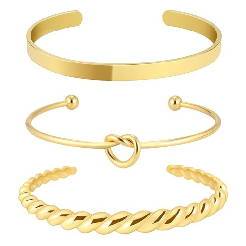 IDJEOABL Gold Bracelets for Women Trendy Chunky Thick Twisted Non Tarnish Gold Bangle Cuff Bracelet Set Stack Jewelry for Women | Amazon (US)