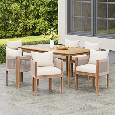 Outdoor Patio 7PCS Dining Set (6PCS Wood Dining Chair And 1PC Wood Dining Table) | Wayfair North America