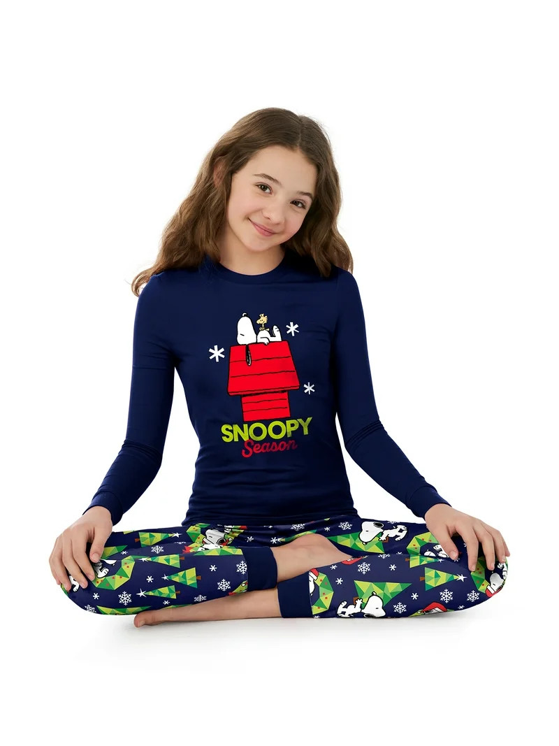 Peanuts Snoopy Unisex Kids Matching Family Pajamas Top and Pants Set, 2-Piece, Sizes 6-12 | Walmart (US)