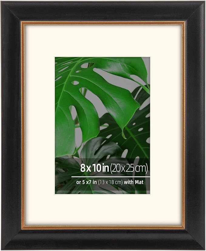 8x10 Black Vintage 2 Tone Picture Frame, Hand Crafted Solid Wood Molding with Antique Gold Foil I... | Amazon (US)