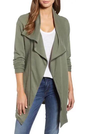 Women's Caslon Asymmetrical Drape Collar Terry Jacket, Size X-Small - Green | Nordstrom