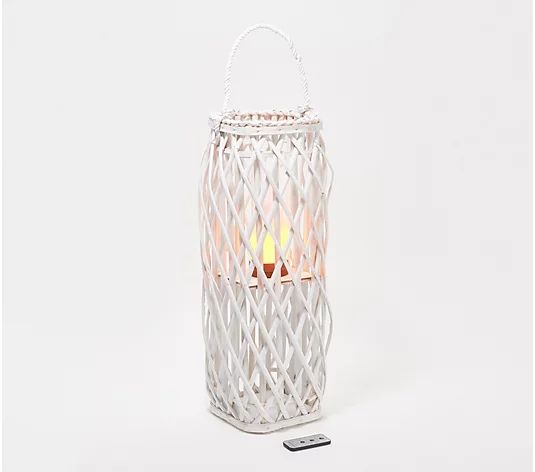 Barbara King 23" Square Wicker Lantern with Tiki Flame - QVC.com | QVC