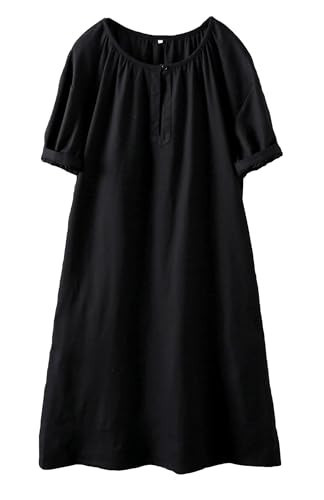 Minibee Women's Cotton Linen Dress Midi Casual Tunic Dresses, Black, M | Amazon (US)