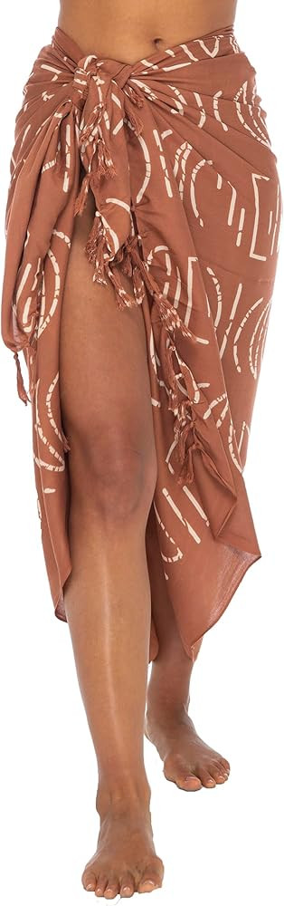 Back From Bali Womens Print Sarong Coverup Swimsuit Pareo with Boho Fringe & Coconut Clip - Wrap ... | Amazon (US)