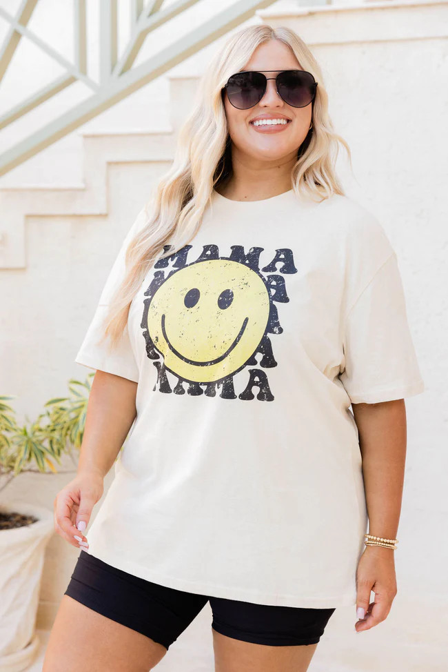 Mama Smiley Repeat Ivory Graphic Tee | Pink Lily