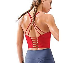Redqenting Longline Sports Bra for Women with Removable Padded,Sexy Criss Cross Back Strappy Yoga Br | Amazon (US)