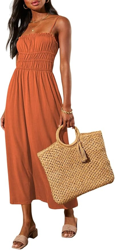 Dokotoo Summer Dress Casual Womens Fashion Sleeveless Midi Dress with Pockets Pleat Long Tiered M... | Amazon (US)