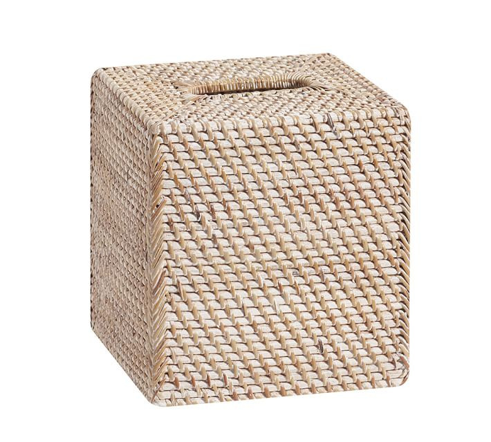 Whitewash Tava Handcrafted Rattan Tissue Cover | Pottery Barn (US)