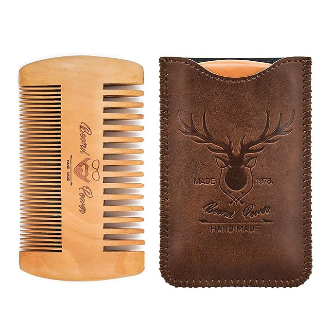 Wooden Comb with Durable Case - Fine & Coarse Teeth, Pocket Comb for Beards, Mustaches & Hair, Br... | Amazon (US)