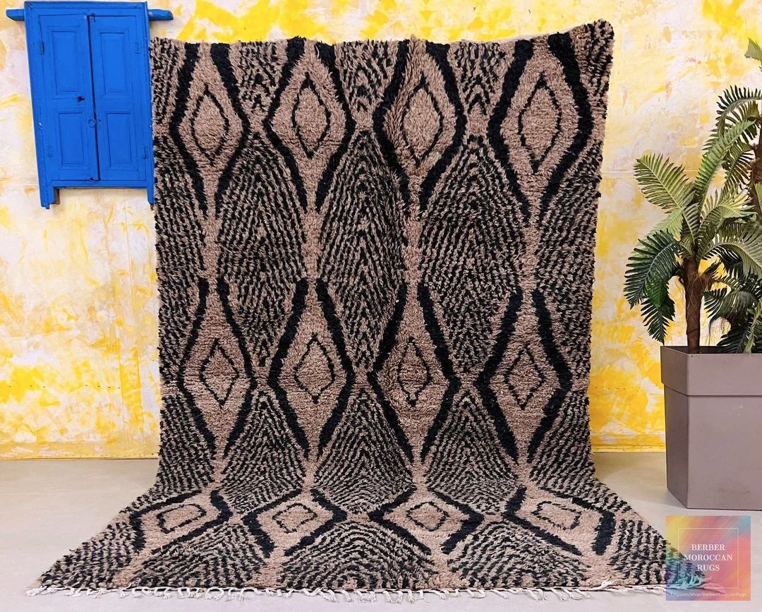 Black Azilal Moroccan rug 6.3 FT x 9.9 FT- Moroccan Berber Carpet 6x10 | Etsy (US)