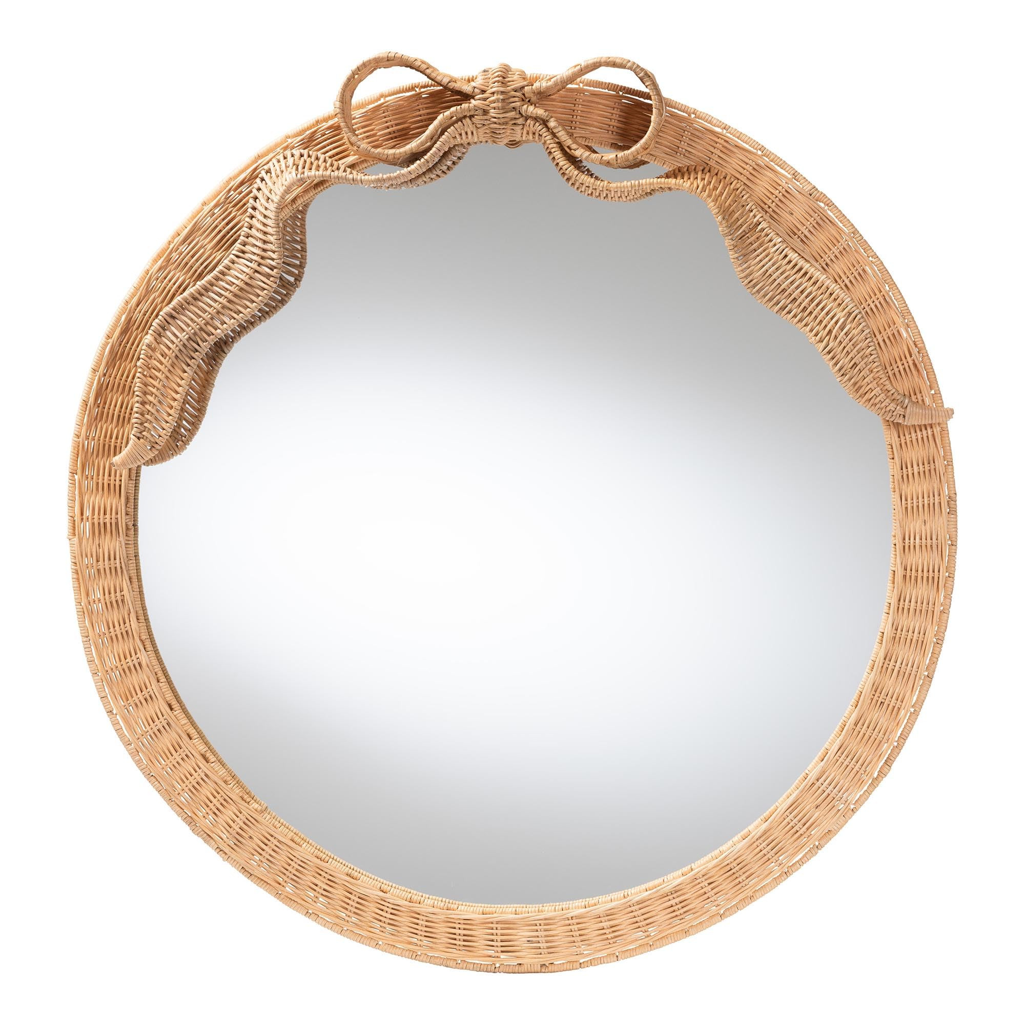 Bali & pari Creusa Natural Rattan Round Wall Mirror -Handwoven Wicker Frame with Decorative Bow A... | Amazon (US)