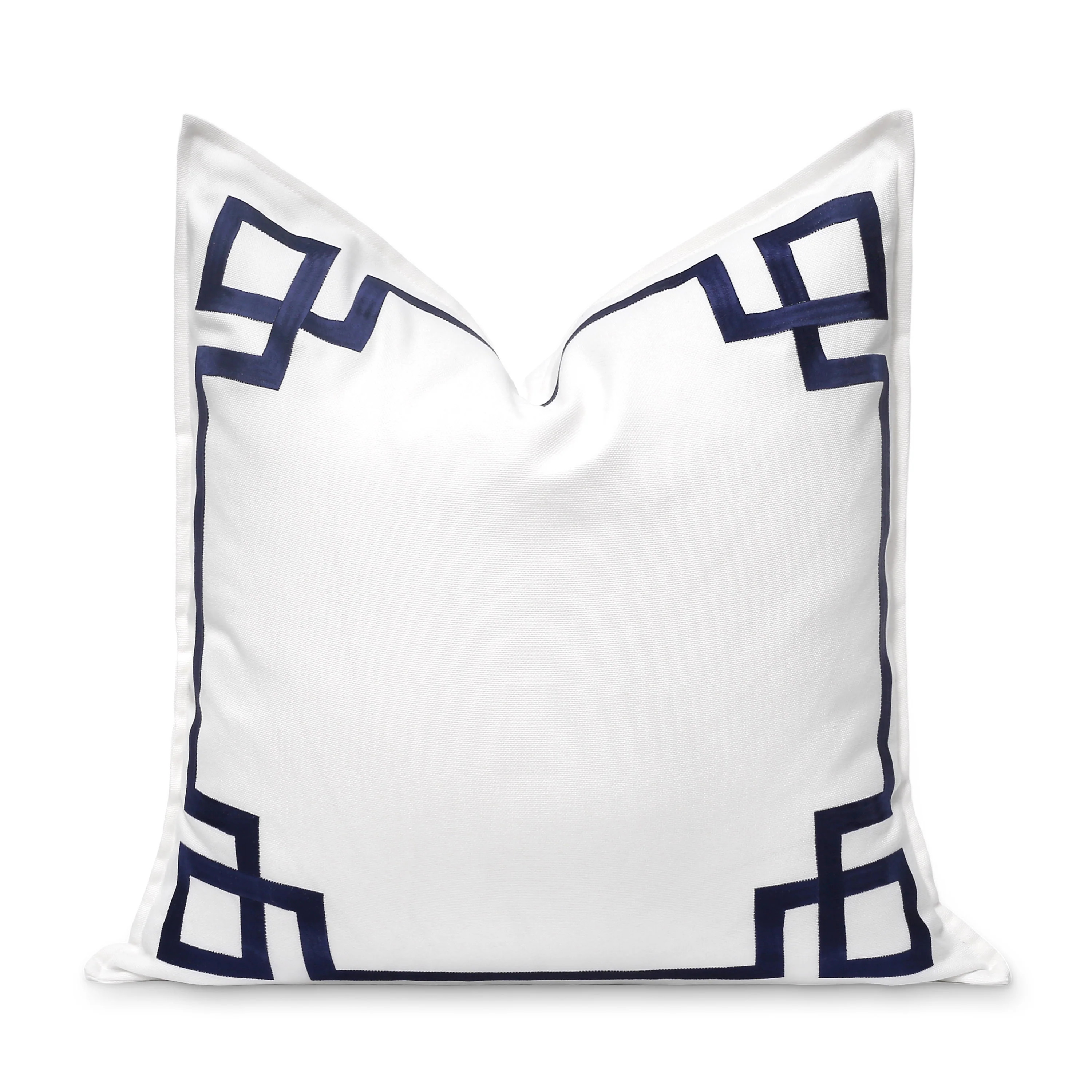 Coastal Indoor Outdoor Throw Pillow Cover Only, Frame Greek Key, Navy Blue, 20 | Hofdeco