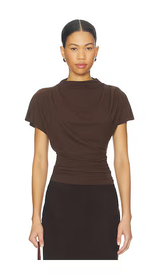 Lior Draped Top in Brown | Revolve Clothing (Global)