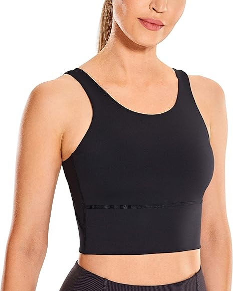 CRZ YOGA Women's High Neck Longline Sports Bra V-Back Wirefree Workout Sexy Yoga Bras Crop Tank T... | Amazon (US)