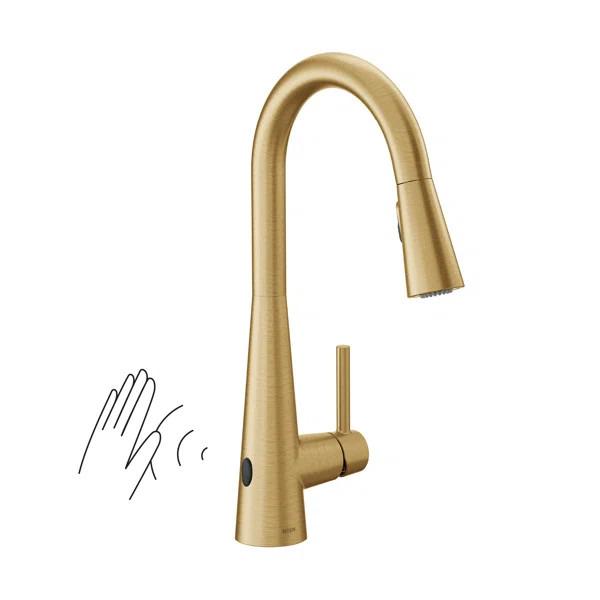 7864EWBG Moen Sleek MotionSense Wave Single Handle Pulldown Kitchen Faucet with Power Clean Techn... | Wayfair North America