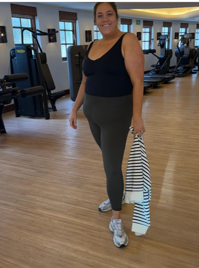 I'm wearing the plus size version of the CRZ yoga leggings. I think you can size down in these. Also wearing the Gym People sports tank and sized up. 

 #LTKActive #LTKSaleAlert #LTKPlusSize