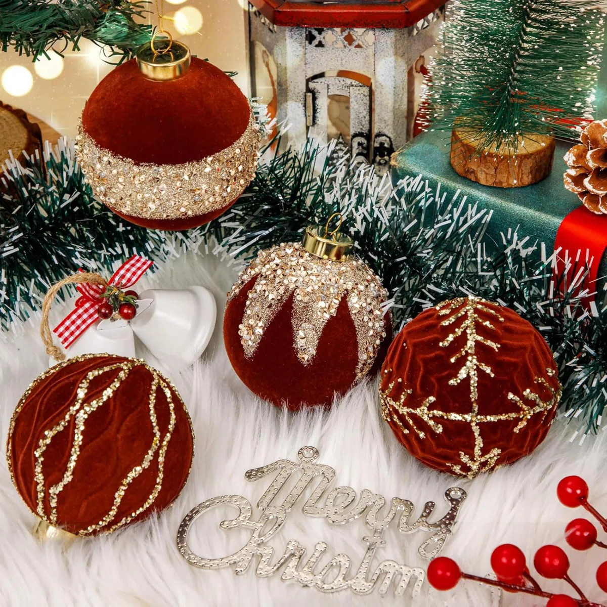 12PCS Burgundy Christmas Balls Ornaments - Christmas Tree Decoration Four Styles Of 80Mm Shatterp... | Wayfair North America